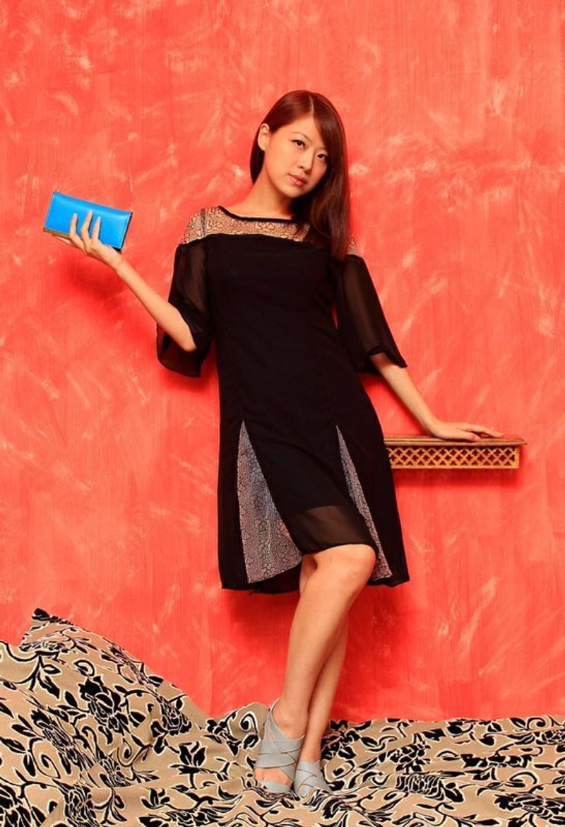 黑色童话 **/蕾丝/露肩/平口/美肩雪纺洋装//及膝裙/长裙\ 蕾丝裙插片设计 /设计师款 - 洋装/连衣裙 - 其他材质 黑色