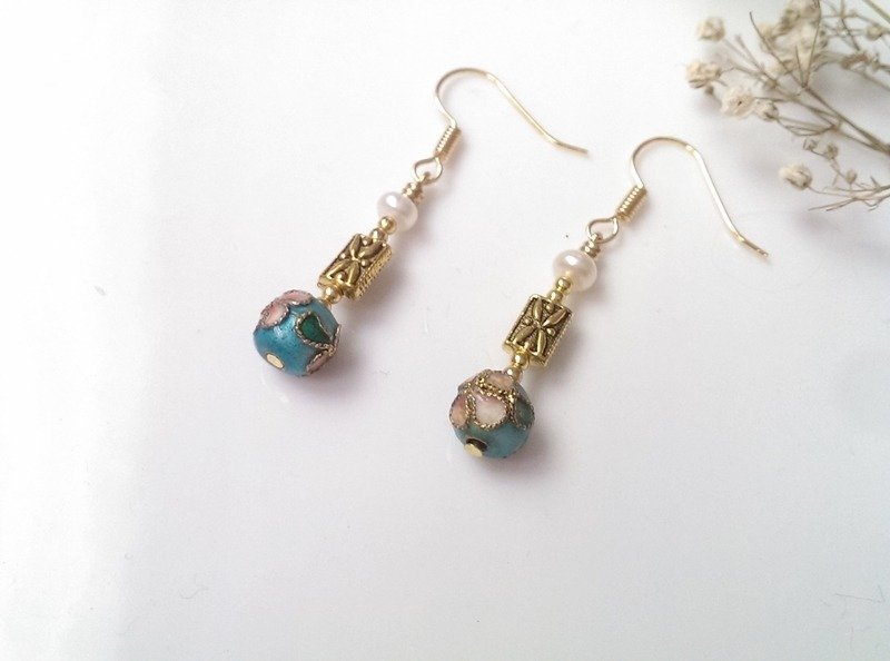 东方风复古手工耳环 金色、景泰蓝 【名伶】 - 耳环/耳夹 - 宝石 蓝色