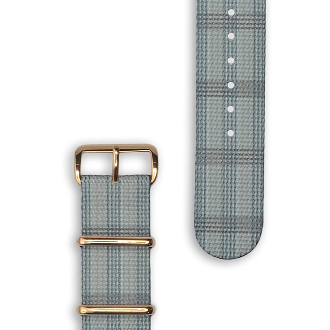 HYPERGRAND军用表带 - 20mm - FULTON 富尔顿灰格纹 (玫瑰金扣) - 男表/中性表 - 尼龙 金色