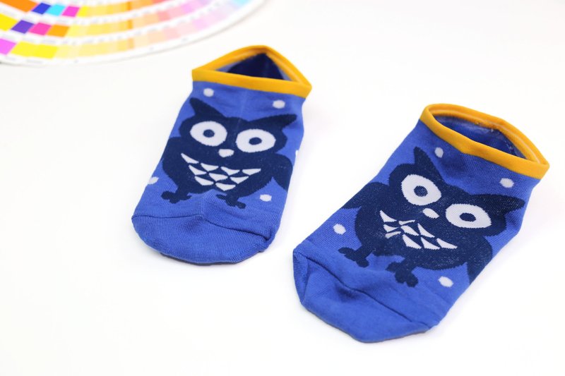 【HARPER】在脚尖上舞蹈的矽胶止滑隐形短袜-宝蓝猫头鹰 - 袜子 - 其他材质 蓝色