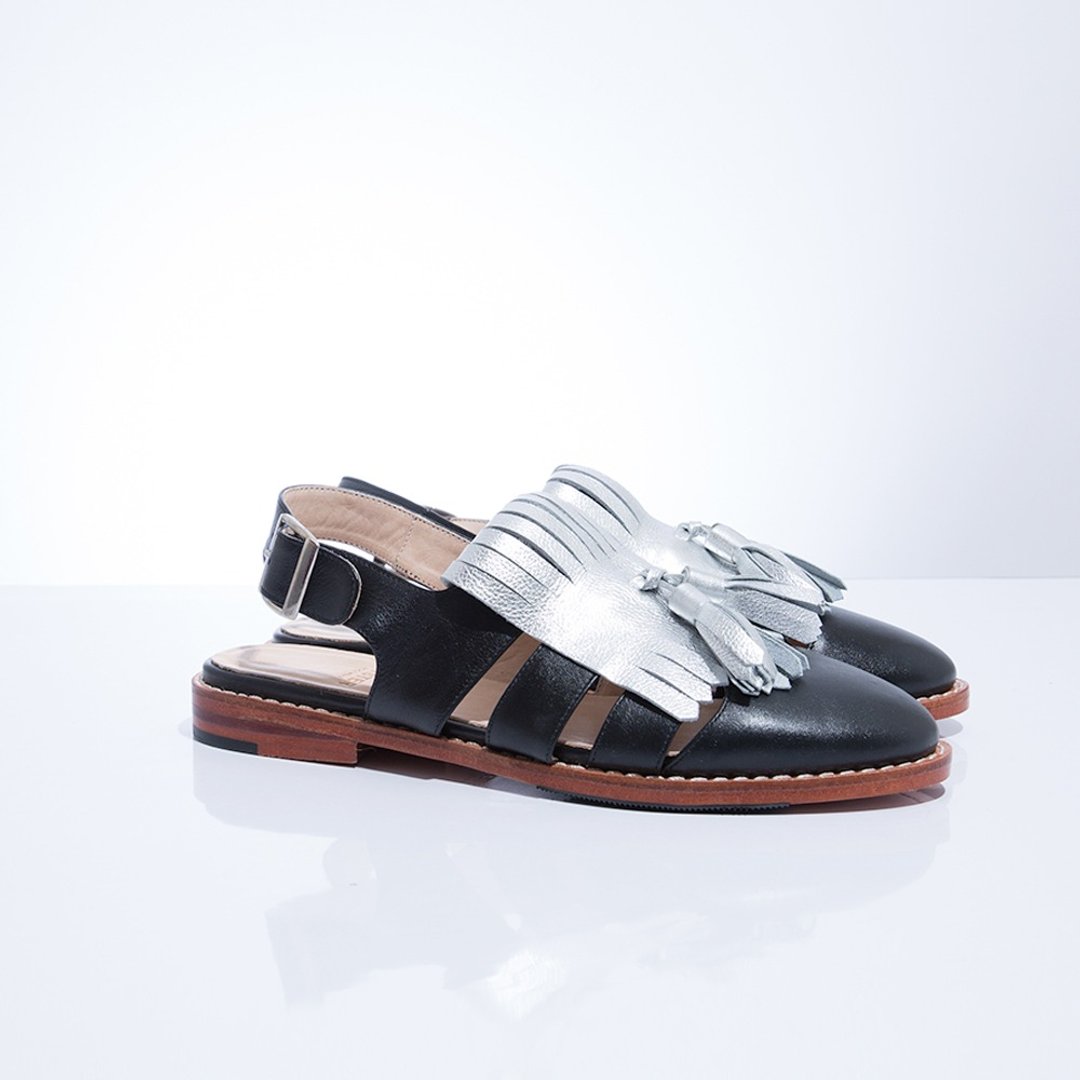 Kumamoto Sandal Black & Silver - 女款休闲鞋 - 真皮 黑色