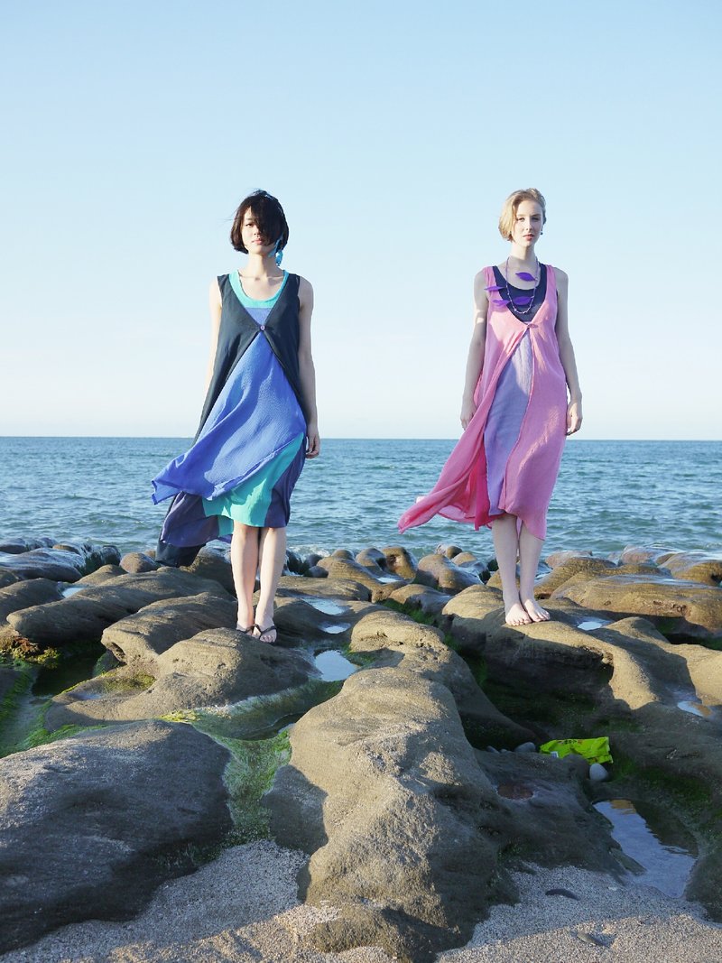 ㊕免邮优惠！飘渺棉纱双色开襟背心长洋装（紫粉） - 洋装/连衣裙 - 其他材质 粉红色