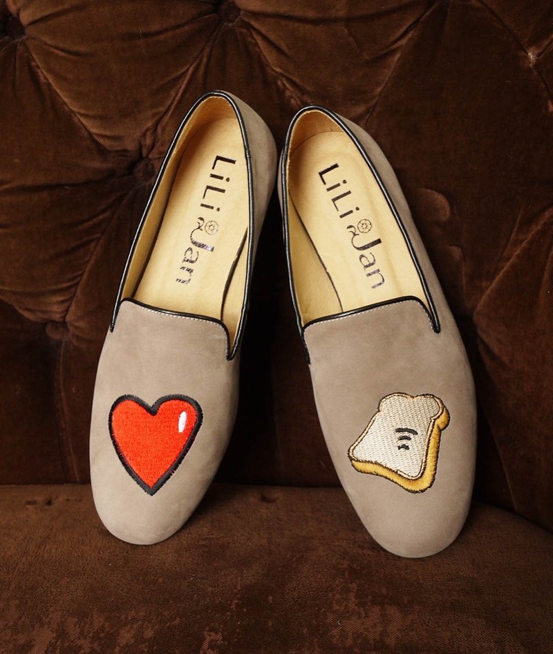 Nubuck刺绣设计款乐福鞋_象牙灰 - 女款休闲鞋 - 真皮 灰色