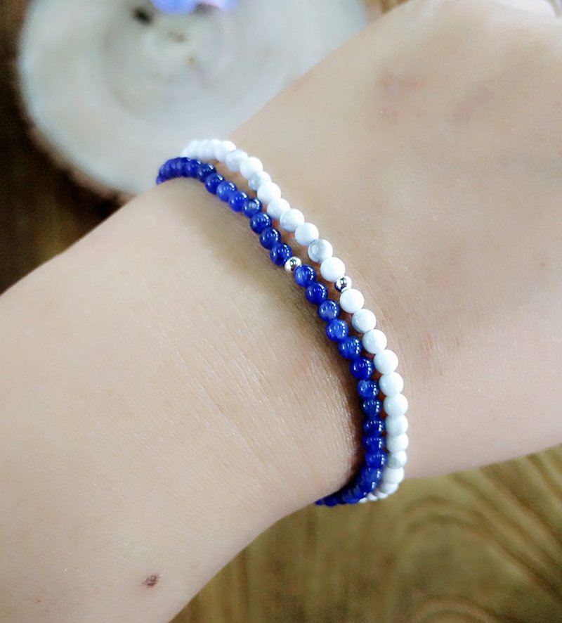 -天然半宝石-幸运石系列-白纹石纯银手链 - 手链/手环 - 宝石 白色