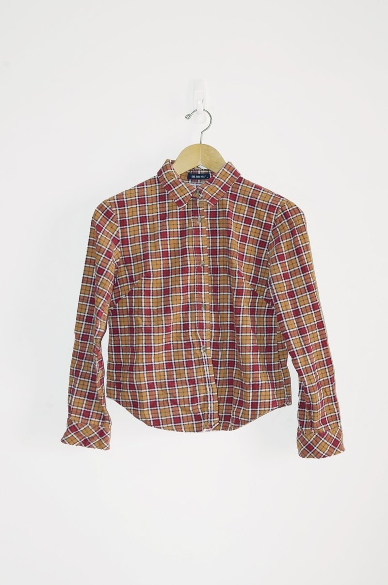 恰丸与猫♫~法兰绒格子衬衫 - 女装衬衫 - 其他材质 橘色