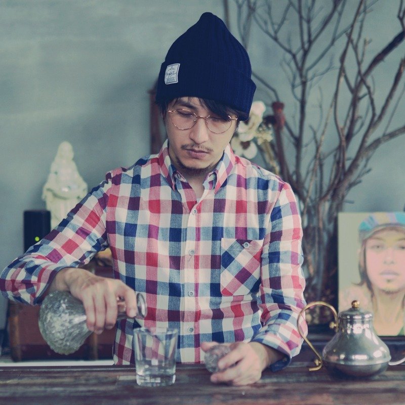 日本手织布格纹长袖衬衫 - 男装衬衫 - 棉．麻 蓝色