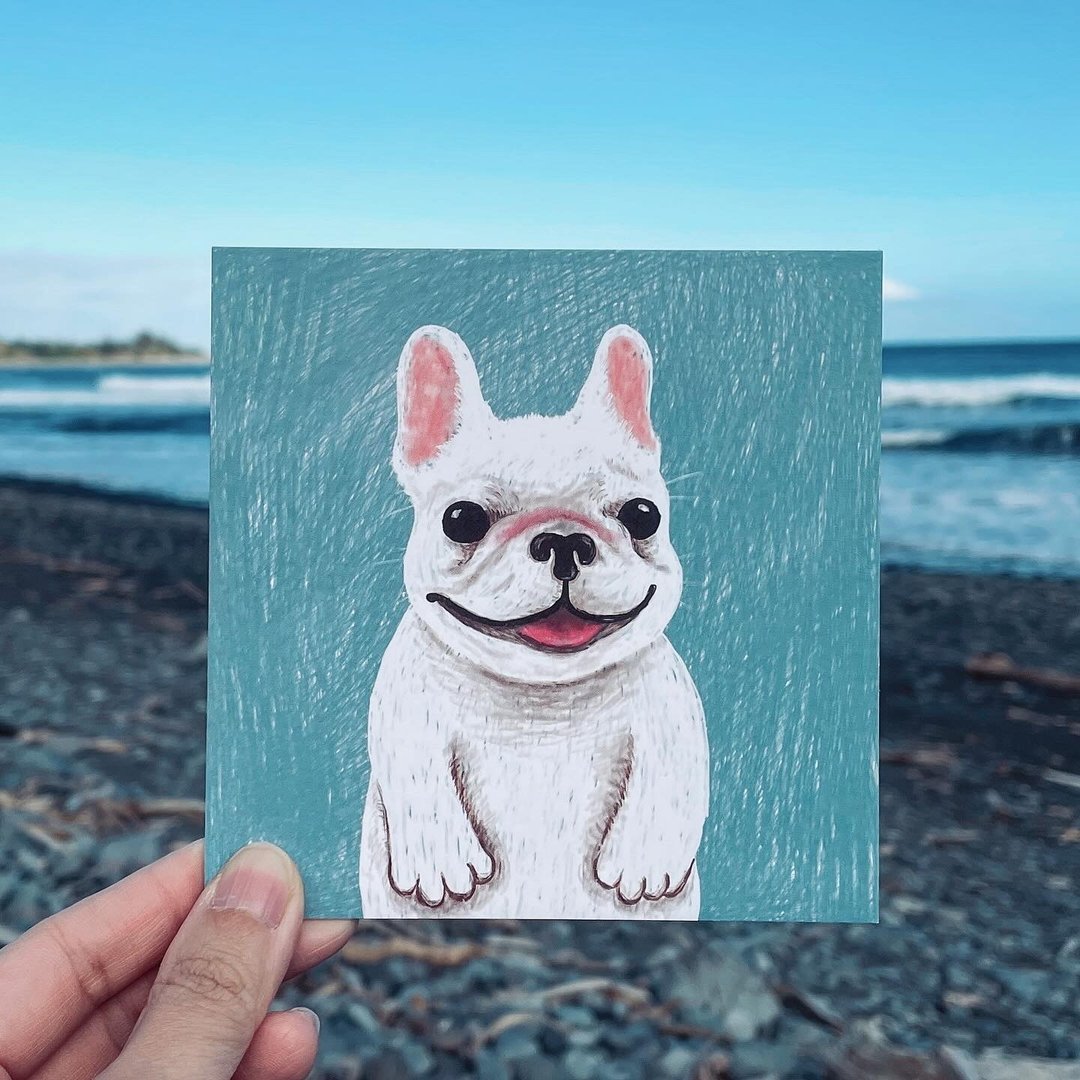 动物好朋友 | 小壮壮法斗犬小狗生日卡片祝福明信片Postcard - 卡片/明信片 - 纸 蓝色
