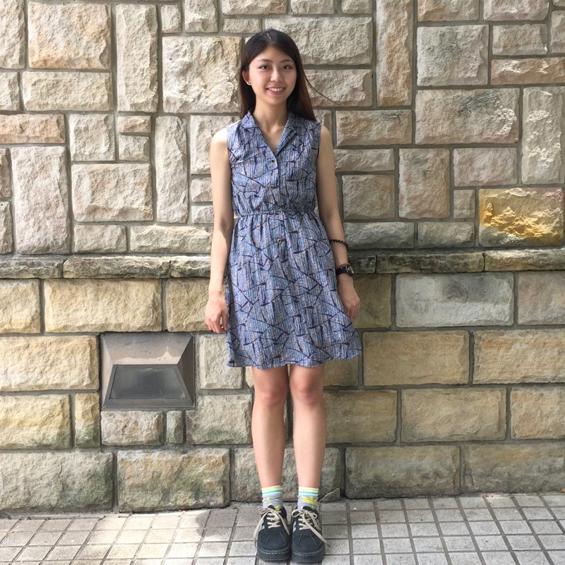 古着洋装_/ 闪电蓝 / 印花 / 雪纺 - 洋装/连衣裙 - 其他材质 蓝色