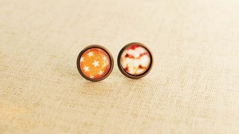 ♥礼物♥ OldNew Lady-古铜色小圆形耳环【星星云彩-活力橘】 - 耳环/耳夹 - 其他金属 橘色