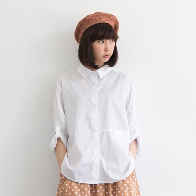 【许许儿】细致点点前短后长造型衬衫(附袖盼） - 女装衬衫 - 其他材质 白色