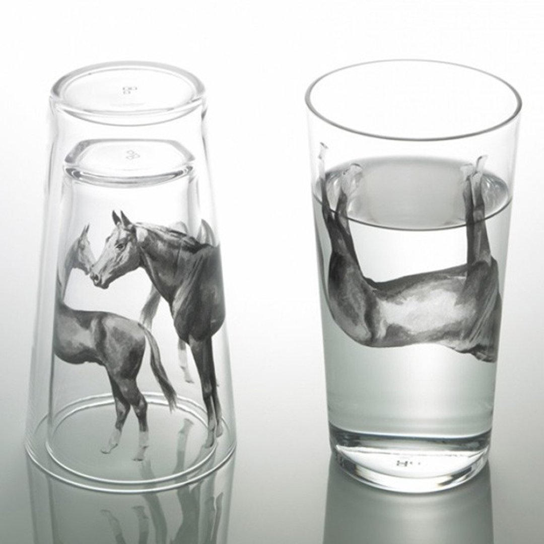 (一对价)【MSA在一起】D-Bros 动物系GLASS“Live together!”Horse马 玻璃雕刻水杯组 水杯刻字 属马 12生肖 夫妻马 结婚礼物 - 酒杯/酒器 - 玻璃 灰色