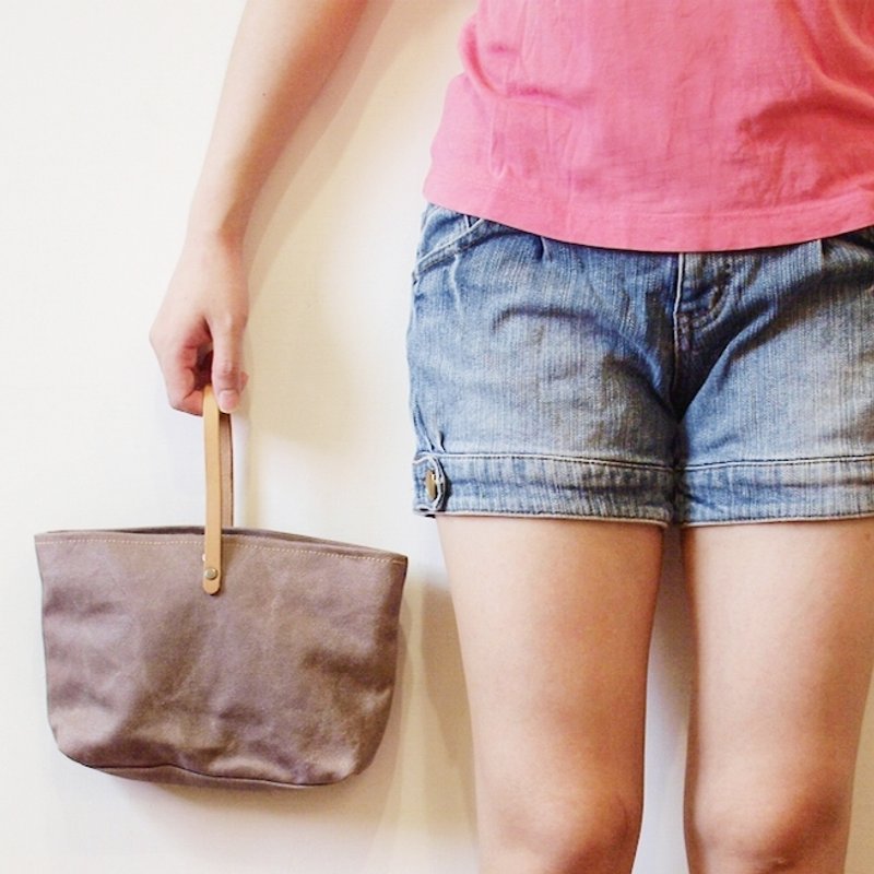 手工 帆布 小托特包 褐色 - 手提包/手提袋 - 其他材质 咖啡色