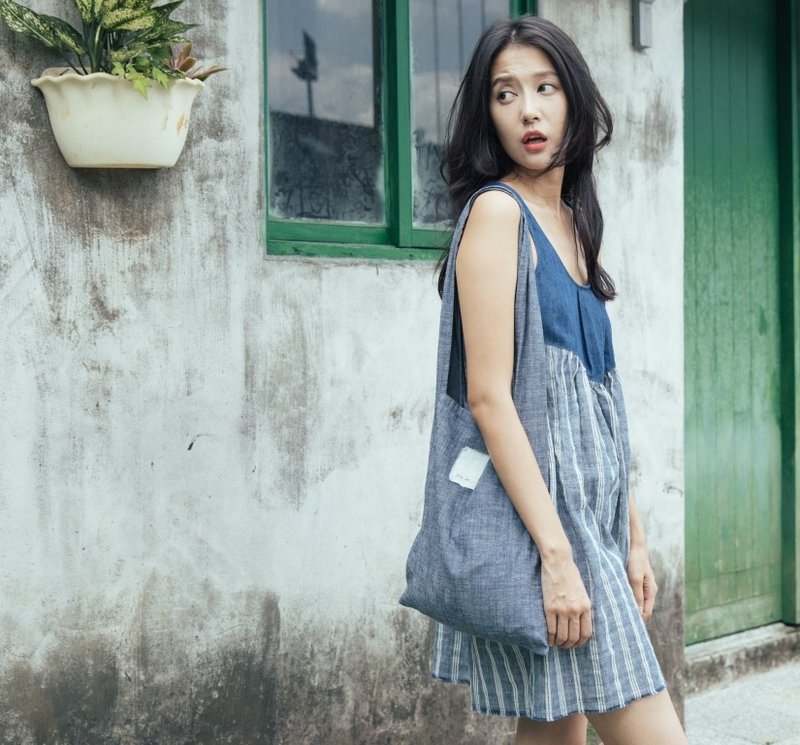 牧童之夏 连身洋装 (蓝白条纹) - 洋装/连衣裙 - 其他材质 蓝色