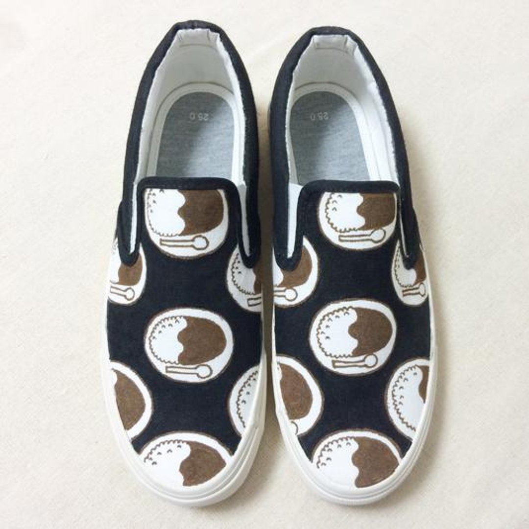 Curry slippon (black / white) LACICO hand paint hand-painted sneakers curry rice pattern orders production rasiko - 女款休闲鞋 - 其他材质 黑色