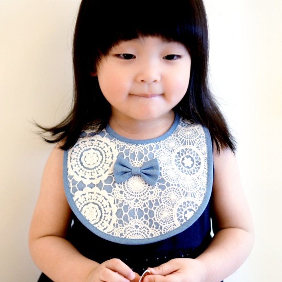 PUREST baby collection 【怎样兜粉美】蝴蝶结蕾丝装饰围兜【蓝色款】 - 围嘴/口水巾 - 棉 蓝色