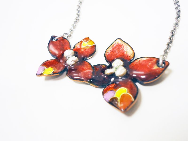 Flora Enameling Necklace花朵珐琅项链(双朵红) - 项链 - 其他金属 红色