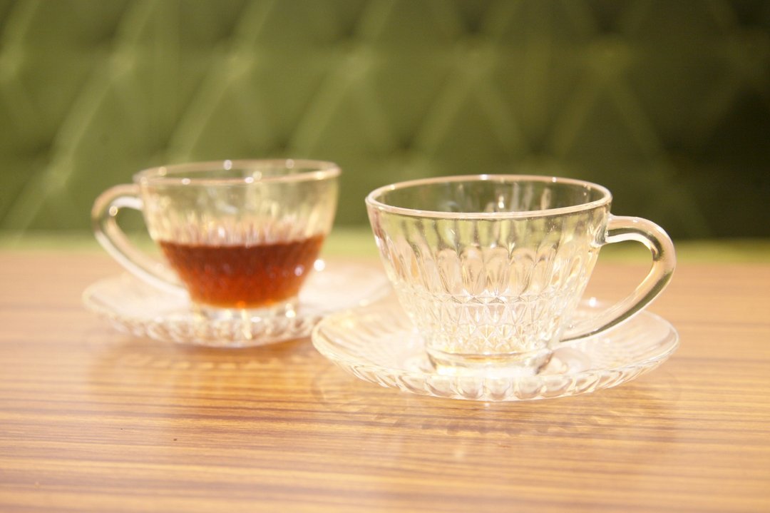 复古花纹玻璃花茶杯盘组 - 茶具/茶杯 - 玻璃 