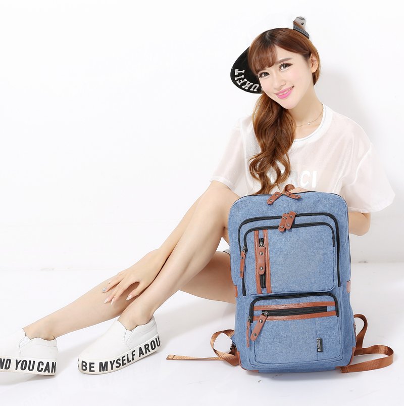 The Dude 背包 功能型 户外 旅行 多口袋 四方形 韩风 Cubic 浅蓝色 - 后背包/双肩包 - 防水材质 蓝色