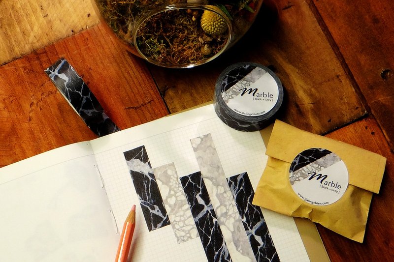 15'夏季和纸胶带 [黑与灰的大理石] - 纸胶带 - 纸 黑色