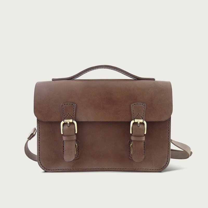 双扣小书包 / 侧背包 -- 深咖啡色 - 侧背包/斜挎包 - 真皮 咖啡色