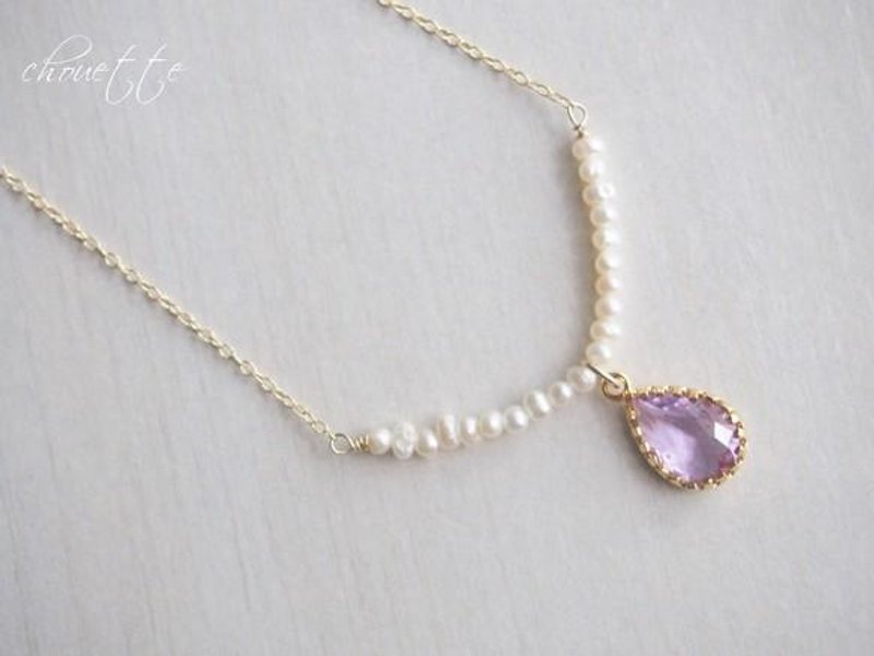 [14kgf] frame glass necklace (lavender) - 项链 - 其他金属 