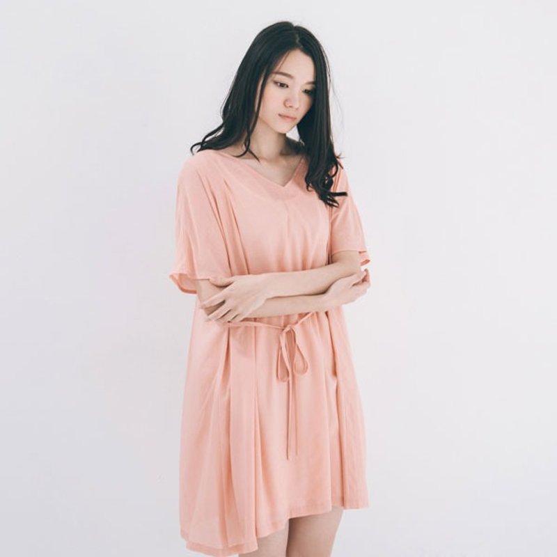 许许儿♪2way夏日不规则绑带洋装-初恋粉 - 洋装/连衣裙 - 其他材质 粉红色