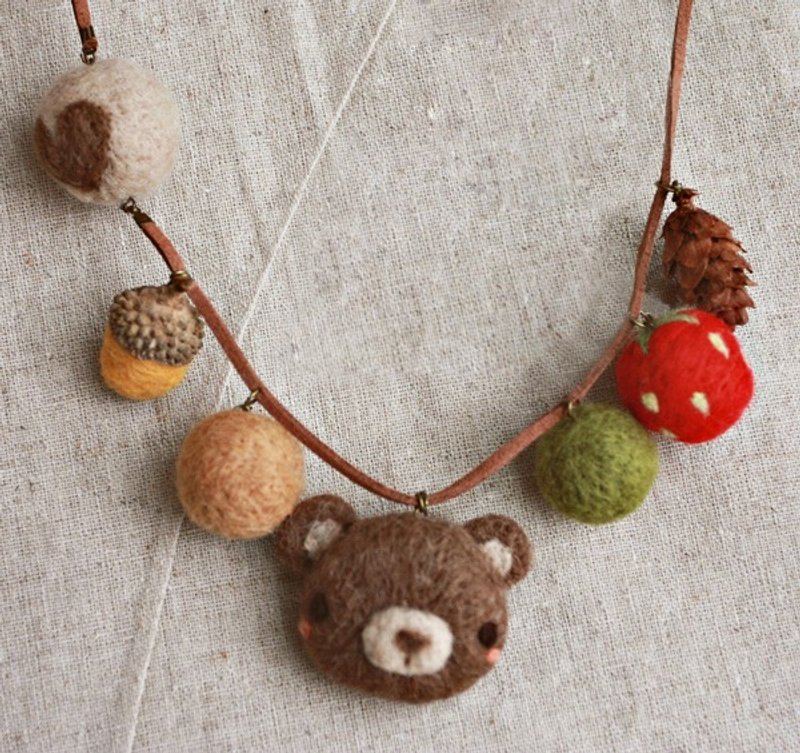 森林童话可爱熊熊羊毛毡球球榛果项链 - 项链 - 羊毛 咖啡色