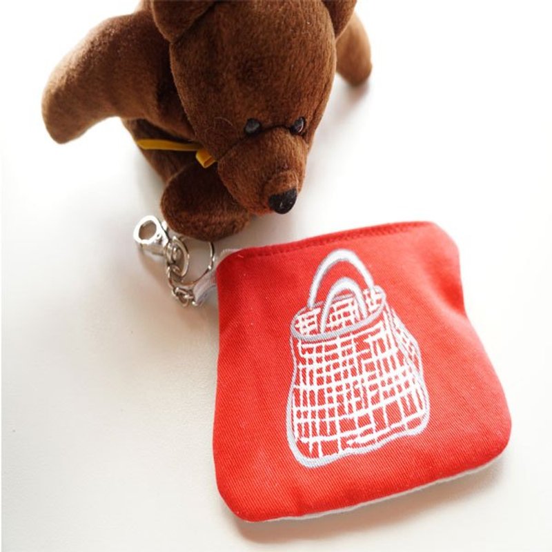 bigu手绘 白色提篮钥匙圈零钱包(红+灰) - 零钱包 - 其他材质 红色