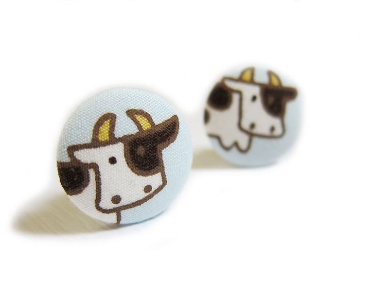 布扣耳环 可爱乳牛 - 耳环/耳夹 - 其他材质 