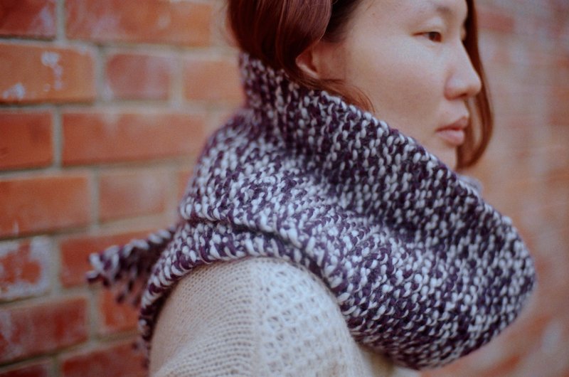 茄子番茄意大利面围巾 / 深紫+灰 / 手工围巾 - 围巾/披肩 - 羊毛 紫色