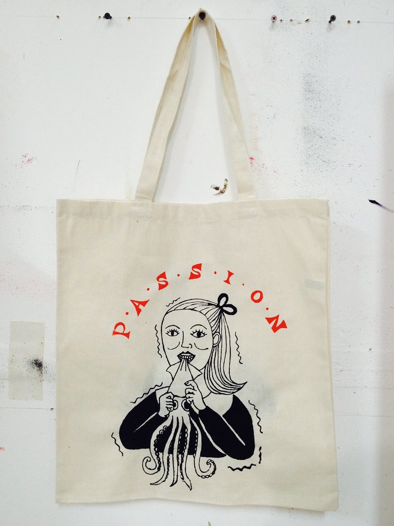 透抽女孩tote - 手提包/手提袋 - 棉．麻 白色