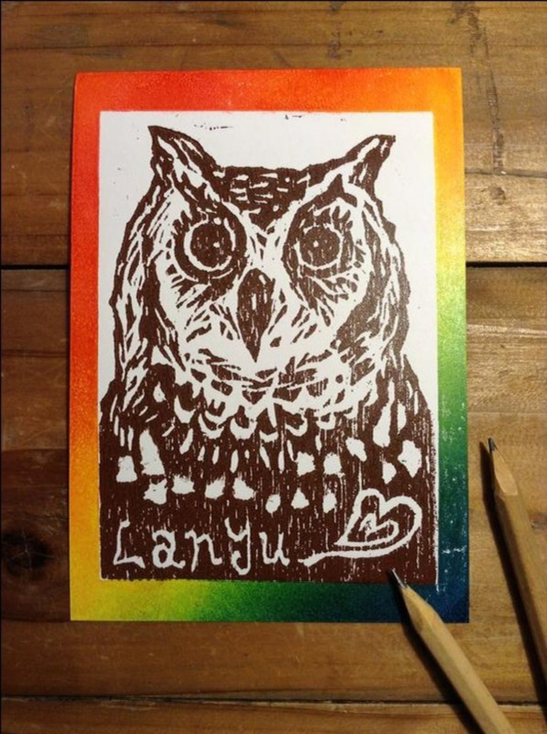 LANYU角鸮 （猫头鹰）手工版印明信片 - 海报/装饰画/版画 - 纸 多色