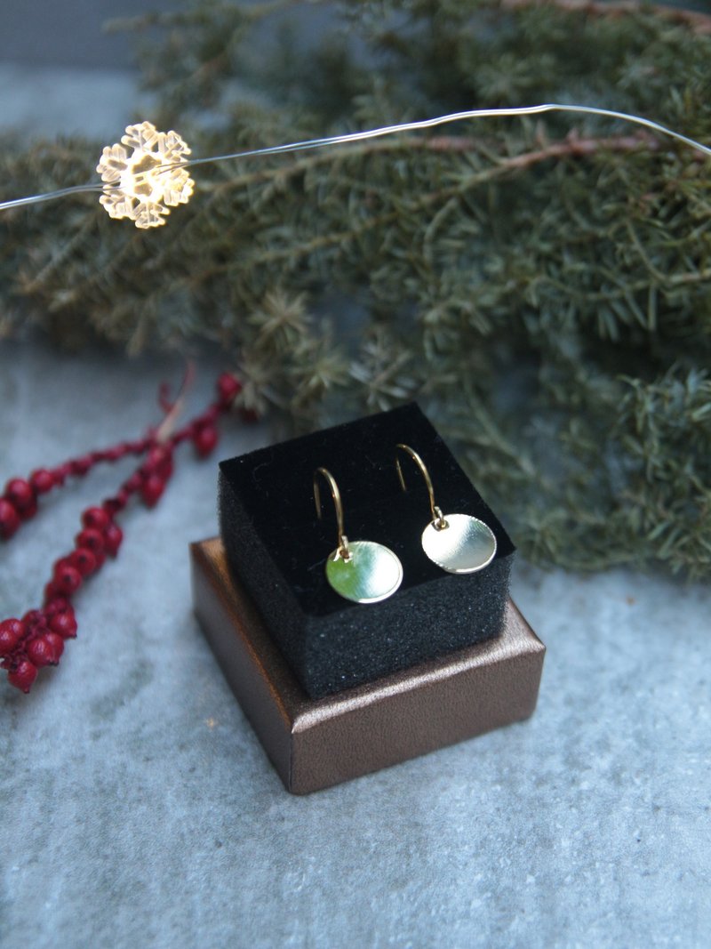 金光圣诞耳环　黄铜小圆牌　可改夹式 - 耳环/耳夹 - 其他金属 金色