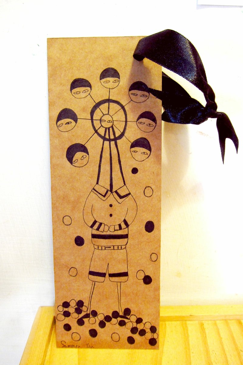 大头症女孩日常万用书签-摩天轮 - 卡片/明信片 - 纸 黄色