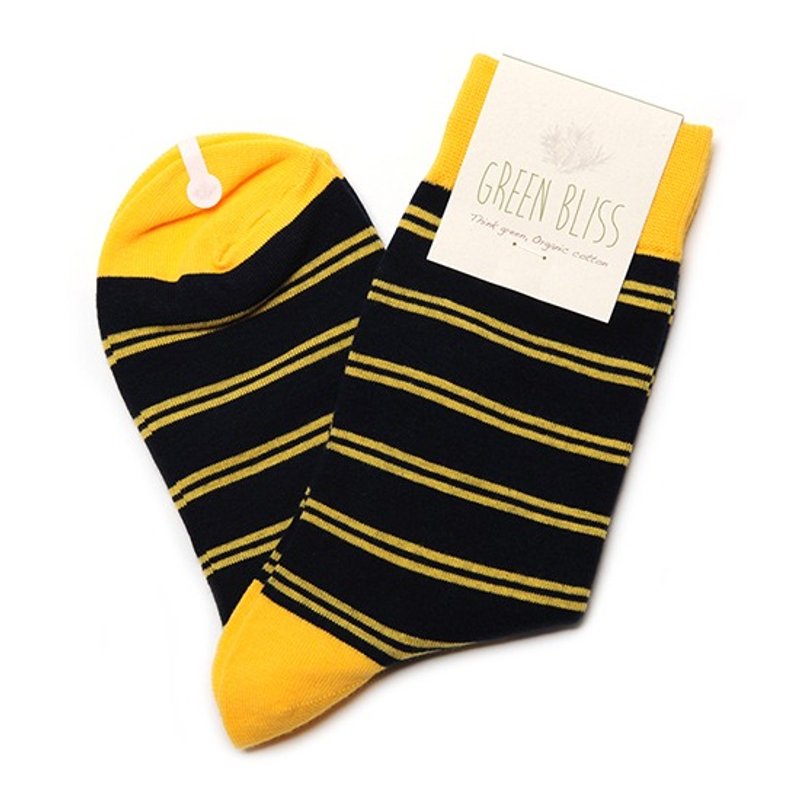 GREEN BLISS 有机棉袜 - [条纹系列] Savory 黑底黄条纹 中长袜 (男/女) - 袜子 - 棉．麻 黑色