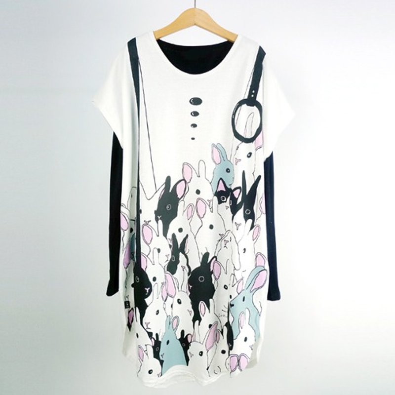 ：Urb.【捷运兔】女/长椭圆附绳多穿款 - 女装 T 恤 - 棉．麻 白色