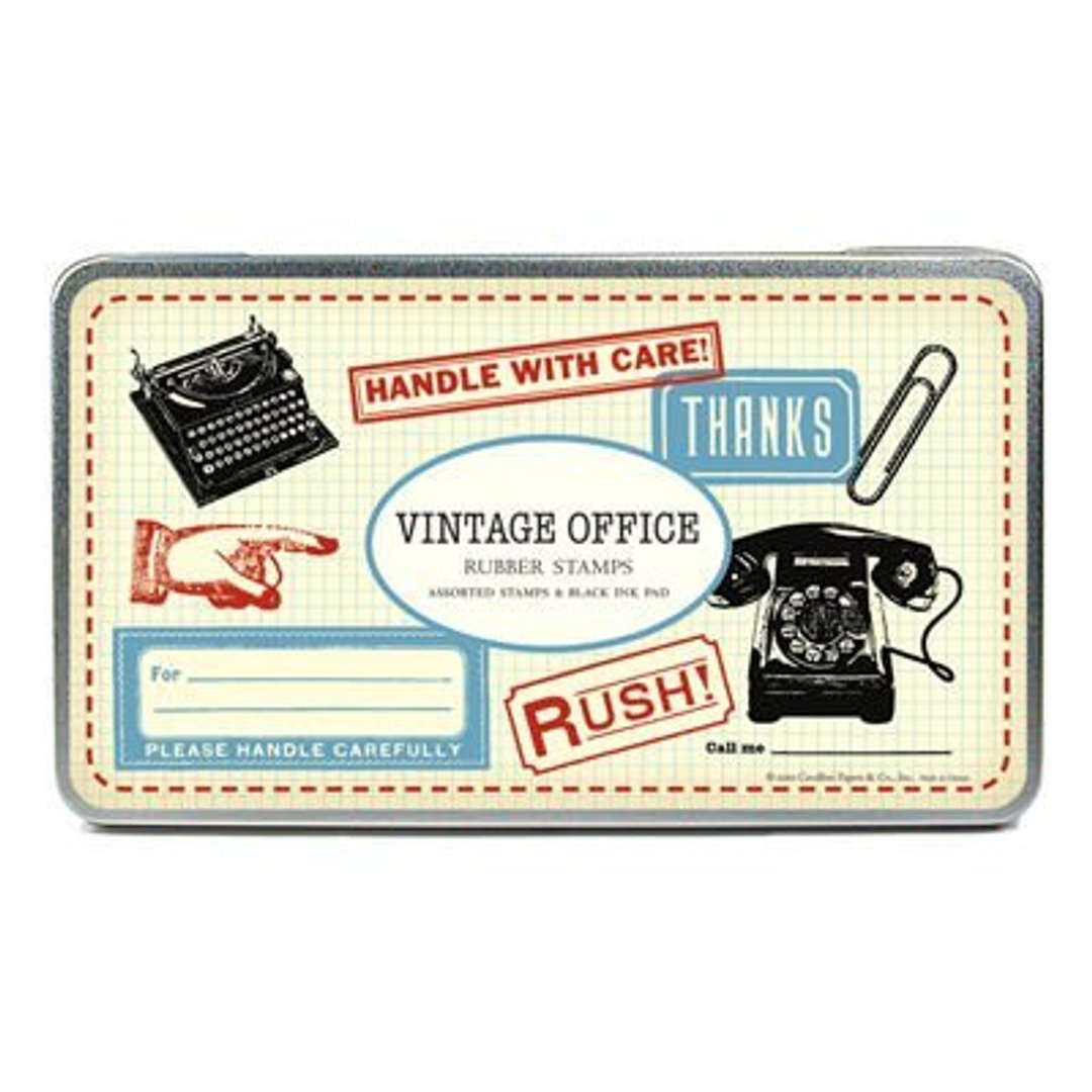 Cavallini Rubber Stamps 精装铁盒原木印章+印泥组 (Vintage Office) 复古 - 印章/印台 - 木头 黄色