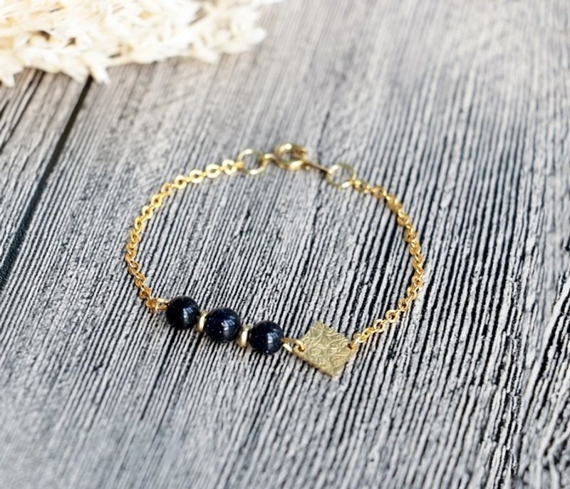 欧式菱形几何 蓝砂石铜镀16K金手链 纤细款手链 极简几何.个性.情人节礼物.生日礼物.纪念日 - 手链/手环 - 其他金属 