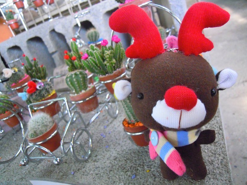 圣诞系列娃娃-圣诞小兔.圣诞咩咩.圣诞太阳狮.圣诞麋鹿 - 玩偶/公仔 - 棉．麻 红色