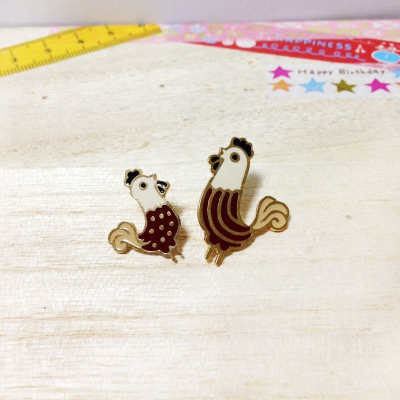 ▲BKK H.M Earring▲24K金系列-大小公鸡咕咕叫(两色) - 耳环/耳夹 - 其他金属 多色