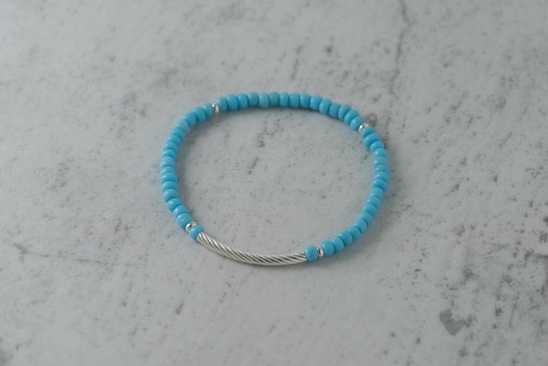 天空。粉蓝琉璃手串。c款。螺旋纹银管 - 手链/手环 - 其他材质 蓝色