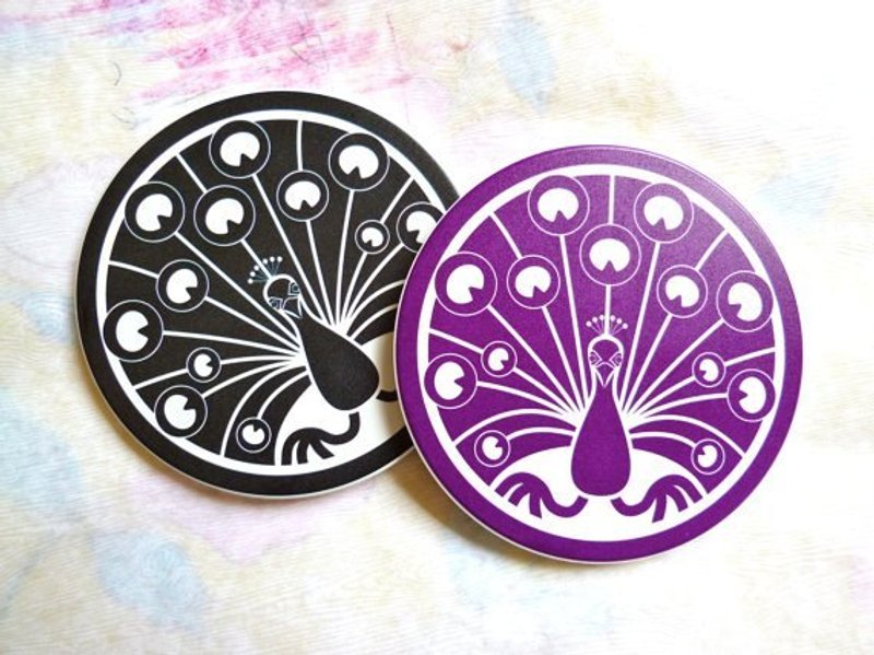 孔雀开屏。吉祥太平 （陶瓷耐热神奇吸水杯垫） - 杯垫 - 其他材质 