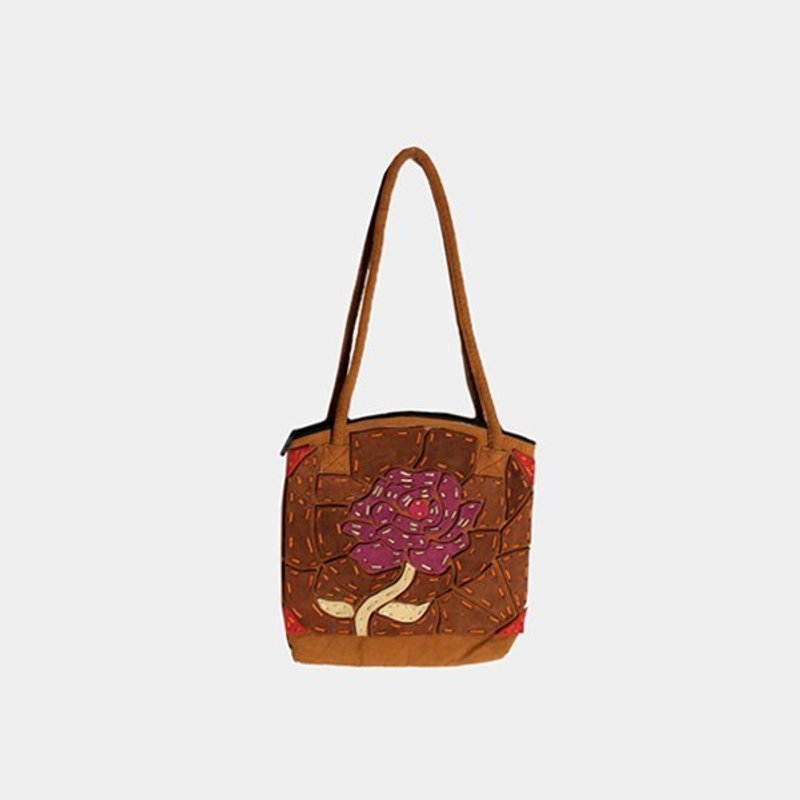 │moderato│小王子的玫瑰爱情手工刺绣缝制麂皮vintage古董包手提包包 - 手提包/手提袋 - 其他材质 咖啡色