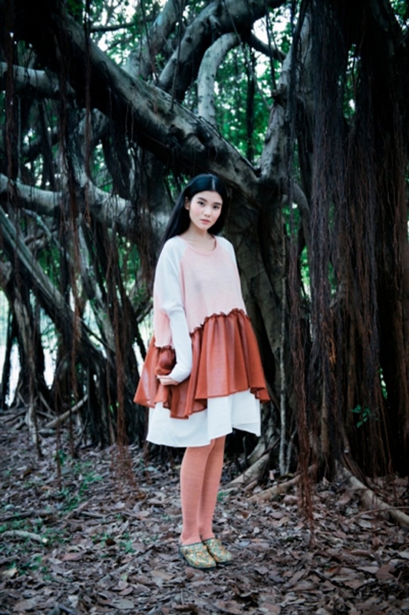 Envol Avec Ning杏桃色经典多层长袖洋装 - 洋装/连衣裙 - 棉．麻 粉红色