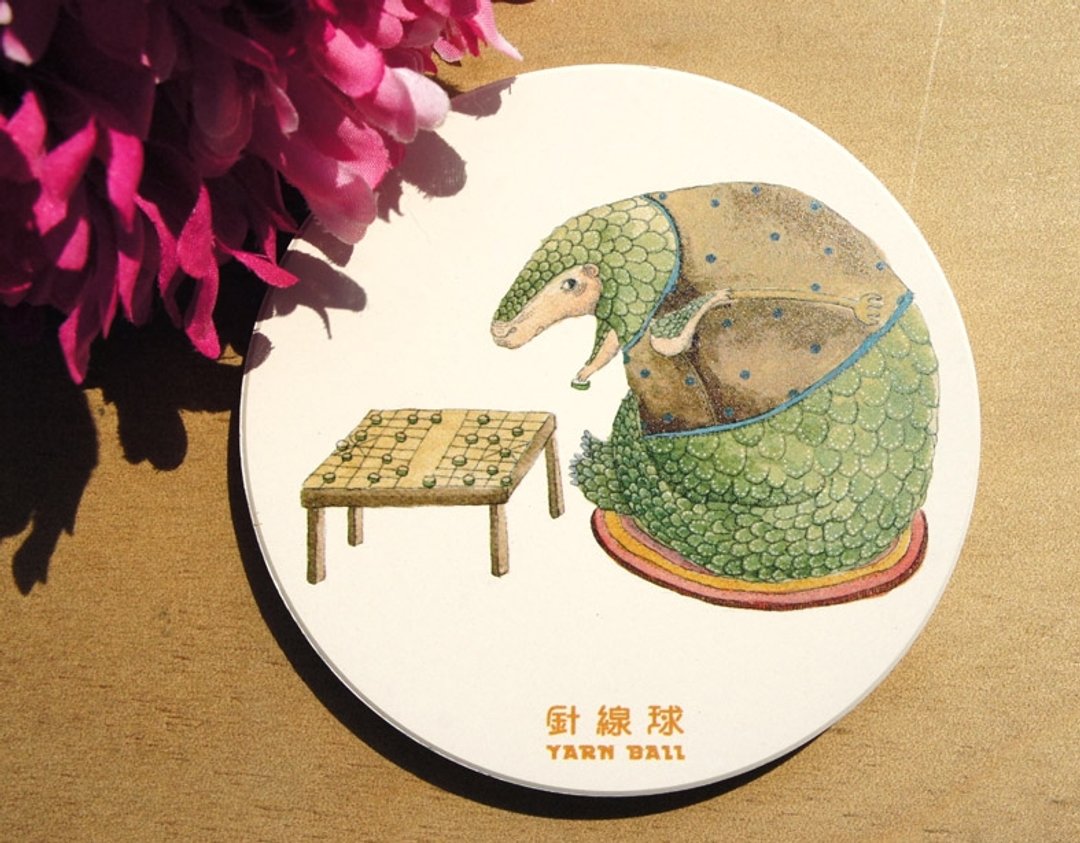 针线球 台湾特有动物-穿山甲下棋 陶瓷吸水杯垫 - 杯垫 - 其他材质 绿色
