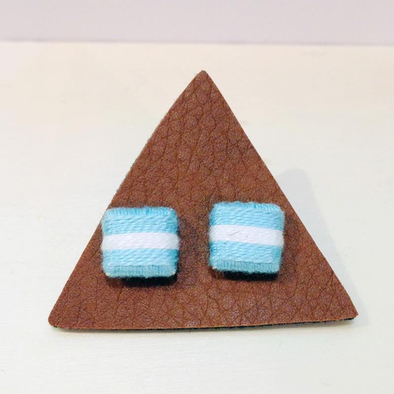 ▲手工编织耳针▲国旗系列-阿根廷款 - 耳环/耳夹 - 其他材质 蓝色