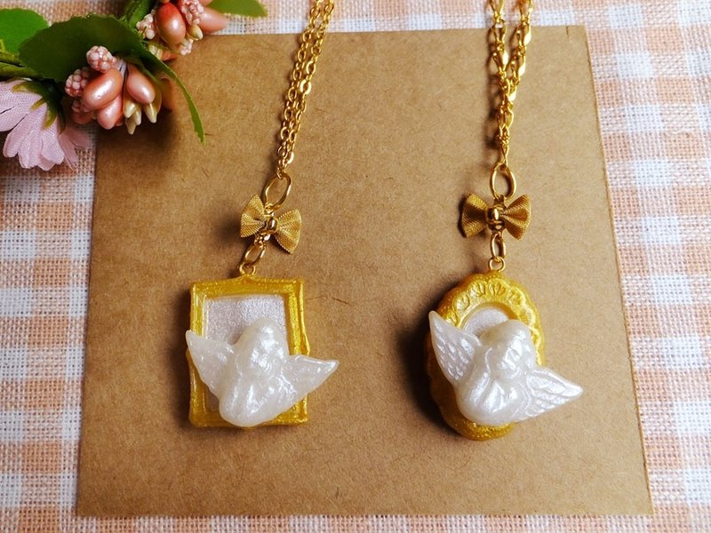 珠宝黏土-小天使金色项链方框组 - 项链 - 其他材质 多色