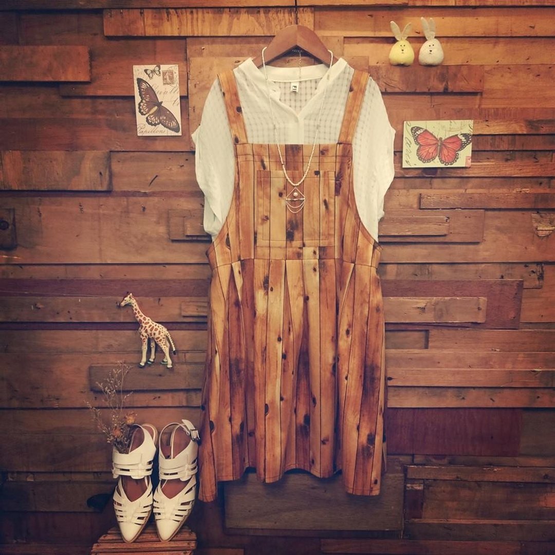 KZima Wood printed dress - 洋装/连衣裙 - 其他材质 咖啡色
