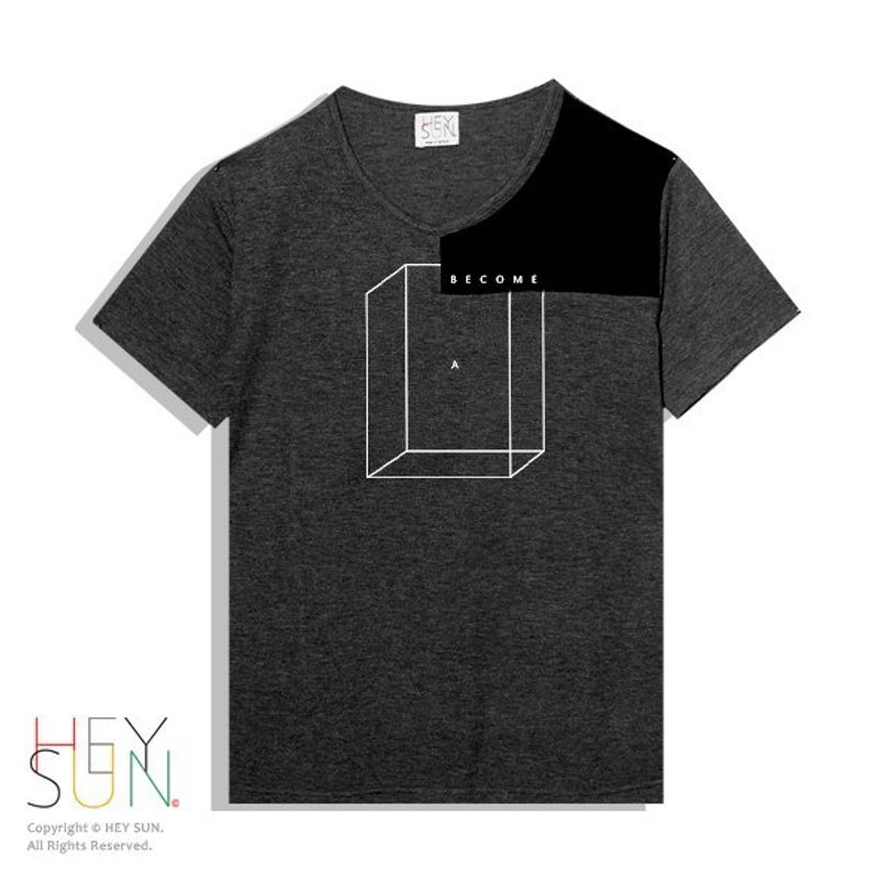 【M0215】HEY SUN独立手作品牌·悬空立方体设计感Tee/情侣装-T恤 - 女装 T 恤 - 棉．麻 黑色