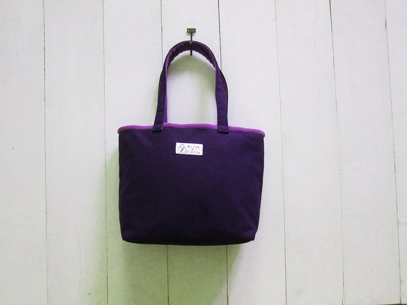 马卡龙系列-海军蓝+粉紫帆布中型托特包 (拉链开口款) - 侧背包/斜挎包 - 其他材质 多色